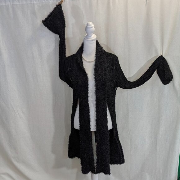 Bacci Size Small Furry Black Open Cardigan With Tie/Scarf - Picture 1 of 16